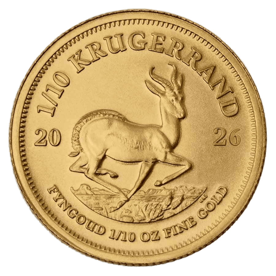 Gold Krugerrand coin 2026 with springbok design, 1/10 oz fine gold, BU quality.