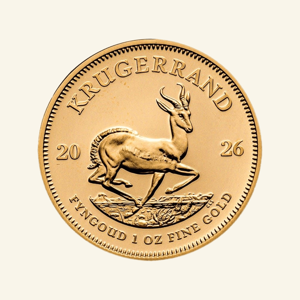 South African 1 oz Gold Krugerrand Coin BU 2026 with Springbok design.