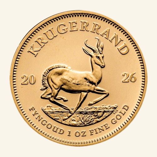 South African 1 oz Gold Krugerrand Coin BU 2026 with Springbok design.