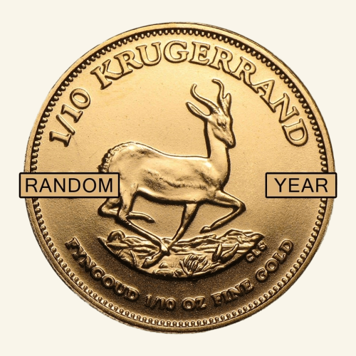 Gold Krugerrand coin with springbok design, 1/10 oz, BU condition.