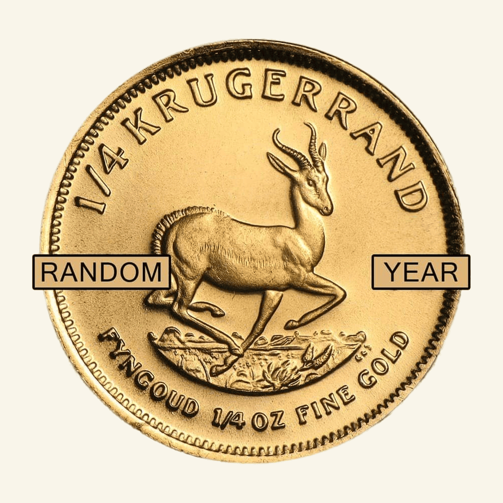 South African 1/4oz Gold Krugerrand coin with random year, BU condition, showcasing fine gold crafts.