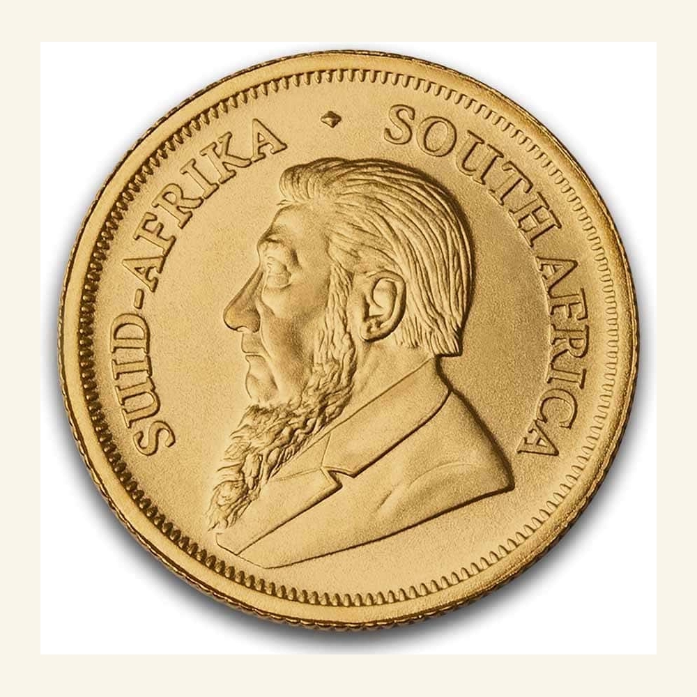 Gold South African Krugerrand coin with portrait of Paul Kruger, BU 2026.